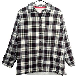 L.L. Bean Black White Plaid Button Down Fleece Lined Shirt Jacket Shacket Medium